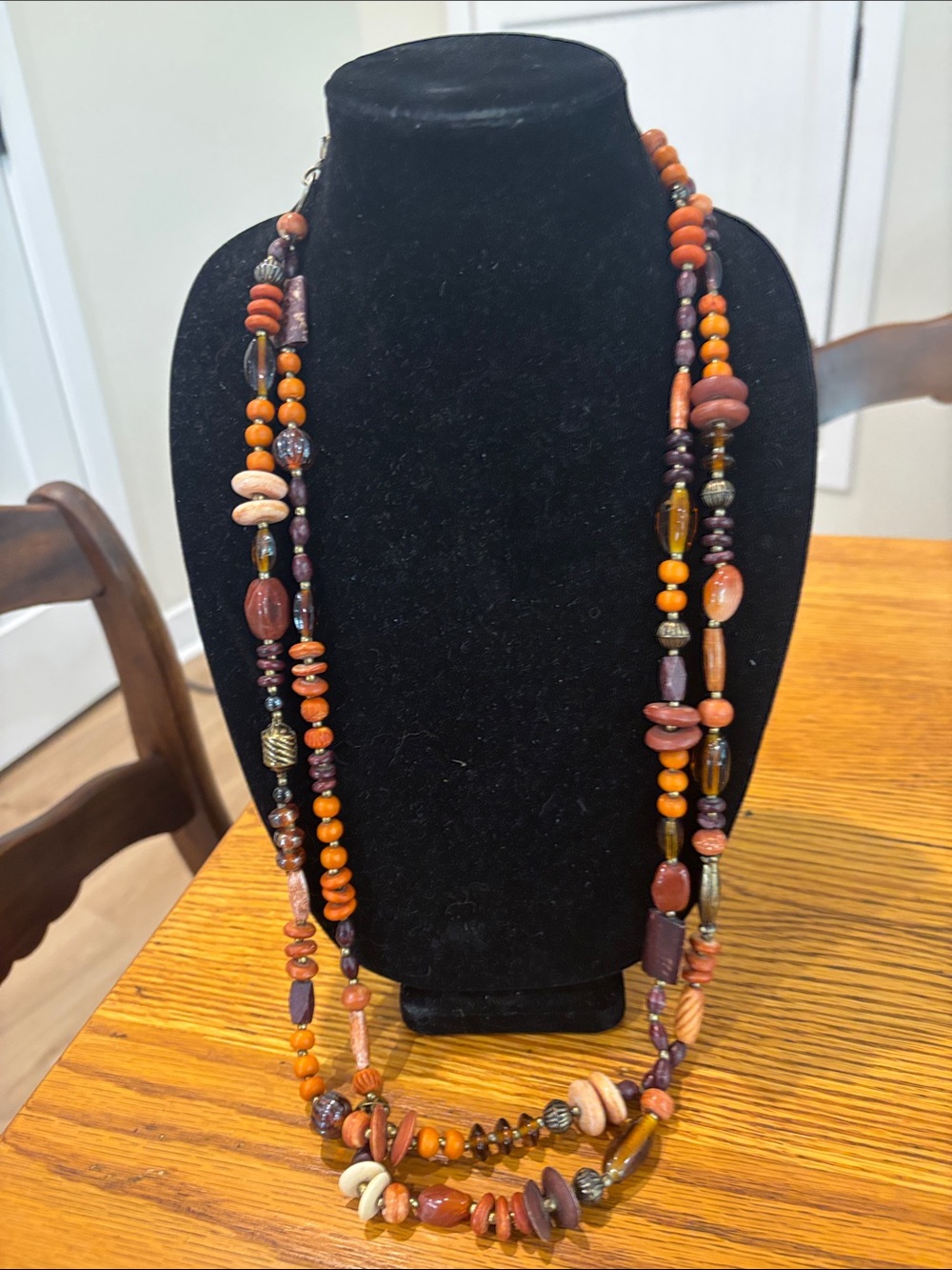Boho Multi-Strand Orange & Purple Beaded Necklace